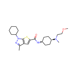 COCCN(C)[C@H]1CC[C@@H](NC(=O)c2cc3c(C)nn(C4CCCCC4)c3s2)CC1 ZINC000114714371