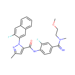 COCCN(C)C(=N)c1ccc(NC(=O)c2cc(C)nn2-c2cc3ccccc3cc2F)c(F)c1 ZINC000028234144