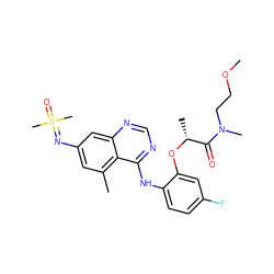 COCCN(C)C(=O)[C@@H](C)Oc1cc(F)ccc1Nc1ncnc2cc(N=S(C)(C)=O)cc(C)c12 ZINC001772602803