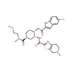 COCCN(C)C(=O)[C@H]1CC[C@H](NC(=O)c2cc3cc(Cl)ccc3[nH]2)[C@H](NC(=O)c2nc3c(s2)CN(C)CC3)C1 ZINC000044417483