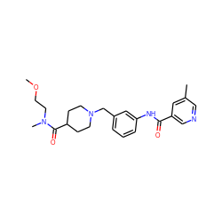 COCCN(C)C(=O)C1CCN(Cc2cccc(NC(=O)c3cncc(C)c3)c2)CC1 ZINC001772597206