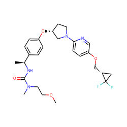 COCCN(C)C(=O)N[C@@H](C)c1ccc(O[C@@H]2CCN(c3ccc(OC[C@@H]4CC4(F)F)cn3)C2)cc1 ZINC000169709662