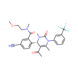 COCCN(C)C(=O)c1cc(C#N)ccc1[C@H]1C(C(C)=O)=C(C)N(c2cccc(C(F)(F)F)c2)C(=O)N1C ZINC001772629399