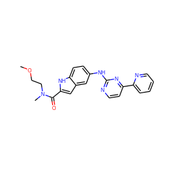 COCCN(C)C(=O)c1cc2cc(Nc3nccc(-c4ccccn4)n3)ccc2[nH]1 ZINC000144209216