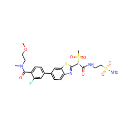 COCCN(C)C(=O)c1ccc(-c2ccc3nc([C@@H](C(=O)NCCS(N)(=O)=O)S(C)(=O)=O)sc3c2)cc1F ZINC000145500610