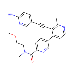 COCCN(C)C(=O)c1ccc(-c2ccnc(C)c2C#Cc2ccc(N)nc2)cn1 ZINC000202384322