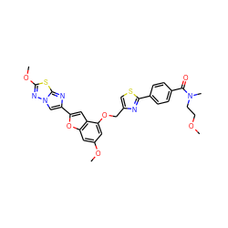 COCCN(C)C(=O)c1ccc(-c2nc(COc3cc(OC)cc4oc(-c5cn6nc(OC)sc6n5)cc34)cs2)cc1 ZINC000205663634