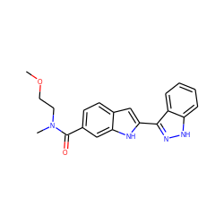 COCCN(C)C(=O)c1ccc2cc(-c3n[nH]c4ccccc34)[nH]c2c1 ZINC000066112633