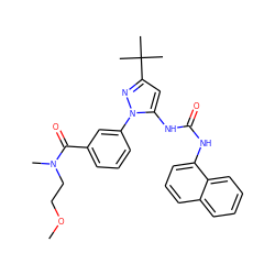 COCCN(C)C(=O)c1cccc(-n2nc(C(C)(C)C)cc2NC(=O)Nc2cccc3ccccc23)c1 ZINC000063540242