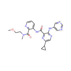 COCCN(C)C(=O)c1ncccc1NC(=O)c1nc(C2CC2)cnc1Nc1cncnc1 ZINC000169701743