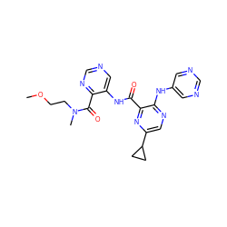 COCCN(C)C(=O)c1ncncc1NC(=O)c1nc(C2CC2)cnc1Nc1cncnc1 ZINC000169701744