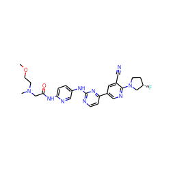 COCCN(C)CC(=O)Nc1ccc(Nc2nccc(-c3cnc(N4CC[C@H](F)C4)c(C#N)c3)n2)cn1 ZINC000221323759