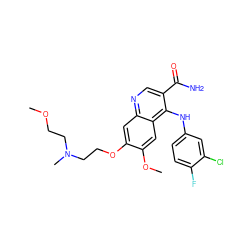 COCCN(C)CCOc1cc2ncc(C(N)=O)c(Nc3ccc(F)c(Cl)c3)c2cc1OC ZINC000040919096