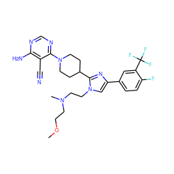 COCCN(C)CCn1cc(-c2ccc(F)c(C(F)(F)F)c2)nc1C1CCN(c2ncnc(N)c2C#N)CC1 ZINC000218711293