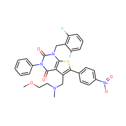 COCCN(C)Cc1c(-c2ccc([N+](=O)[O-])cc2)sc2c1c(=O)n(-c1ccccc1)c(=O)n2Cc1c(F)cccc1F ZINC000027196748