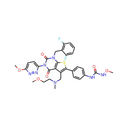 COCCN(C)Cc1c(-c2ccc(NC(=O)NOC)cc2)sc2c1c(=O)n(-c1ccc(OC)nn1)c(=O)n2Cc1c(F)cccc1F ZINC000072108650