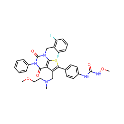 COCCN(C)Cc1c(-c2ccc(NC(=O)NOC)cc2)sc2c1c(=O)n(-c1ccccc1)c(=O)n2Cc1c(F)cccc1F ZINC000072109700