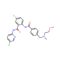 COCCN(C)Cc1ccc(C(=O)Nc2ccc(Cl)cc2C(=O)Nc2ccc(Cl)cn2)cc1 ZINC000028090317