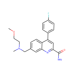 COCCN(C)Cc1ccc2c(-c3ccc(F)cc3)cc(C(N)=O)nc2c1 ZINC000221627054