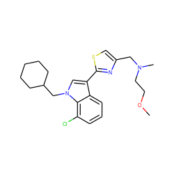 COCCN(C)Cc1csc(-c2cn(CC3CCCCC3)c3c(Cl)cccc23)n1 ZINC000071281180