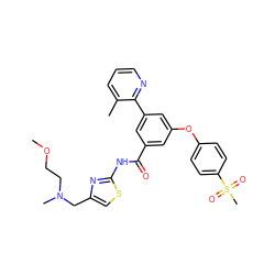 COCCN(C)Cc1csc(NC(=O)c2cc(Oc3ccc(S(C)(=O)=O)cc3)cc(-c3ncccc3C)c2)n1 ZINC000169306750