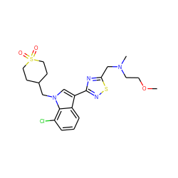 COCCN(C)Cc1nc(-c2cn(CC3CCS(=O)(=O)CC3)c3c(Cl)cccc23)ns1 ZINC000066073746