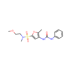 COCCN(C)S(=O)(=O)c1cc(NC(=O)Nc2ccccc2)c(C)o1 ZINC000040878400