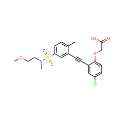 COCCN(C)S(=O)(=O)c1ccc(C)c(C#Cc2cc(Cl)ccc2OCC(=O)O)c1 ZINC000073161420