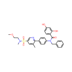 COCCN(C)S(=O)(=O)c1cnc(-c2ccc(N(Cc3ccccc3)C(=O)c3ccc(O)cc3O)cc2)c(C)c1 ZINC000653758364