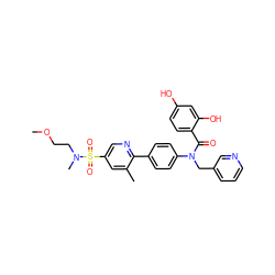 COCCN(C)S(=O)(=O)c1cnc(-c2ccc(N(Cc3cccnc3)C(=O)c3ccc(O)cc3O)cc2)c(C)c1 ZINC000653756213