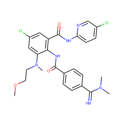 COCCN(C)c1cc(Cl)cc(C(=O)Nc2ccc(Cl)cn2)c1NC(=O)c1ccc(C(=N)N(C)C)cc1 ZINC000044417228