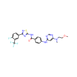 COCCN(C)c1cc(Nc2ccc(C(=O)Nc3nc(-c4ccc(F)c(C(F)(F)F)c4)ns3)cc2)ncn1 ZINC000028953206