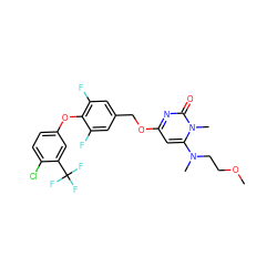 COCCN(C)c1cc(OCc2cc(F)c(Oc3ccc(Cl)c(C(F)(F)F)c3)c(F)c2)nc(=O)n1C ZINC000653919265