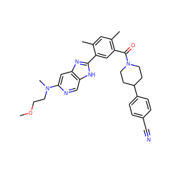 COCCN(C)c1cc2nc(-c3cc(C(=O)N4CCC(c5ccc(C#N)cc5)CC4)c(C)cc3C)[nH]c2cn1 ZINC000095583398