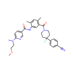 COCCN(C)c1ccc(C(=O)Nc2cc(C(=O)N3CCC(F)(c4ccc(C#N)cc4)CC3)c(C)cc2C)cn1 ZINC000150330441