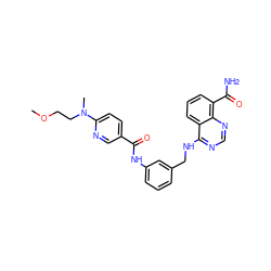 COCCN(C)c1ccc(C(=O)Nc2cccc(CNc3ncnc4c(C(N)=O)cccc34)c2)cn1 ZINC000114347686