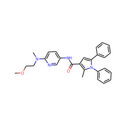 COCCN(C)c1ccc(NC(=O)c2cc(-c3ccccc3)n(-c3ccccc3)c2C)cn1 ZINC000096286530