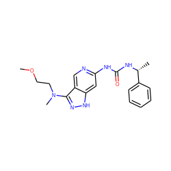 COCCN(C)c1n[nH]c2cc(NC(=O)N[C@H](C)c3ccccc3)ncc12 ZINC001772649314