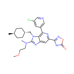 COCCN(C)c1nc2cc(-c3noc(=O)[nH]3)nc(-c3cncc(Cl)c3)c2n1C[C@H]1CC[C@H](C)CC1 ZINC000261184013