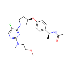 COCCN(C)c1ncc(Cl)c(N2CC[C@@H](Oc3ccc([C@H](C)NC(C)=O)cc3)C2)n1 ZINC000261163911