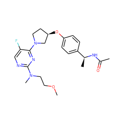 COCCN(C)c1ncc(F)c(N2CC[C@@H](Oc3ccc([C@H](C)NC(C)=O)cc3)C2)n1 ZINC000261138278