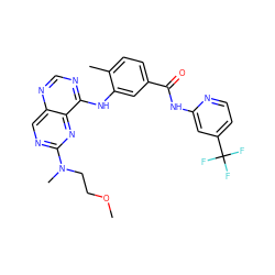 COCCN(C)c1ncc2ncnc(Nc3cc(C(=O)Nc4cc(C(F)(F)F)ccn4)ccc3C)c2n1 ZINC000148311230