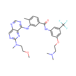 COCCN(C)c1ncc2ncnc(Nc3cc(C(=O)Nc4cc(OCCN(C)C)cc(C(F)(F)F)c4)ccc3C)c2n1 ZINC000148157045