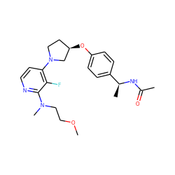 COCCN(C)c1nccc(N2CC[C@@H](Oc3ccc([C@H](C)NC(C)=O)cc3)C2)c1F ZINC000169709342