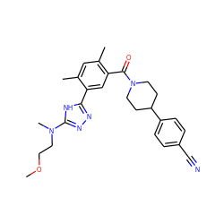 COCCN(C)c1nnc(-c2cc(C(=O)N3CCC(c4ccc(C#N)cc4)CC3)c(C)cc2C)[nH]1 ZINC000149982942