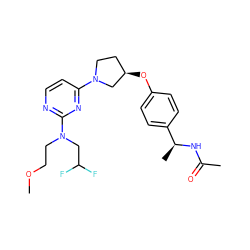 COCCN(CC(F)F)c1nccc(N2CC[C@@H](Oc3ccc([C@H](C)NC(C)=O)cc3)C2)n1 ZINC000261173973