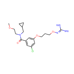 COCCN(CC1CC1)C(=O)c1cc(Cl)cc(OCCCON=C(N)N)c1 ZINC000027202914