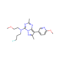 COCCN(CCCF)c1nc(C)nc2c(-c3ccc(OC)nc3)c(C)nn12 ZINC000071330092