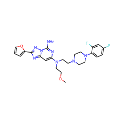 COCCN(CCN1CCN(c2ccc(F)cc2F)CC1)c1cc2nc(-c3ccco3)nn2c(N)n1 ZINC000040914116