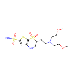 COCCN(CCOC)CC[C@@H]1CNc2cc(S(N)(=O)=O)sc2S1(=O)=O ZINC000013733642